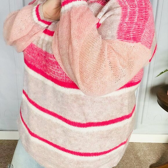NEw Pink & Coral Striped Knit Sweater Sizes 2x & 3x - Picture 4 of 12